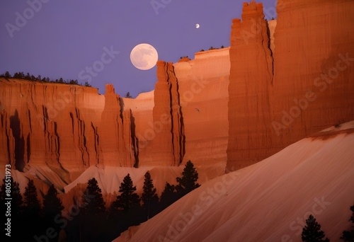 moon setting over cliffs of red canyon near bryce canyon national park, utah