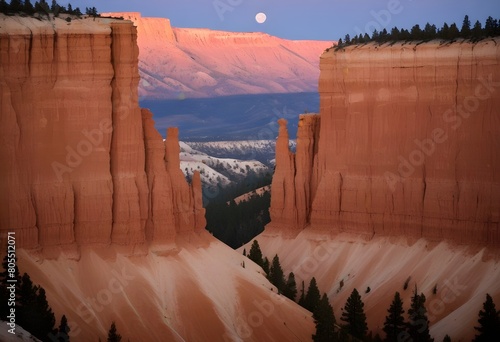 moon setting over cliffs of red canyon near bryce canyon national park, utah