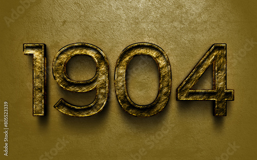 3D dark golden number design of 1904 on cracked golden background.
