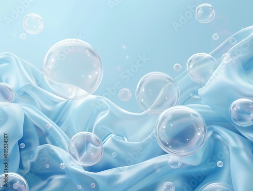 A modern abstract 3D illustration featuring a blue color background with bubbles and balls, adding a sense of whimsy and playfulness to the design 8K , high-resolution, ultra HD,up32K HD