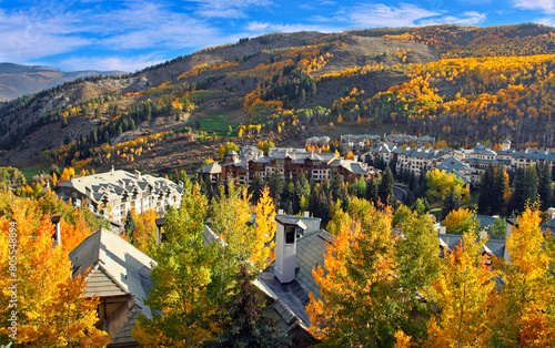 Autumn in Beaver Creek, Colorado, with rows of vacation condos