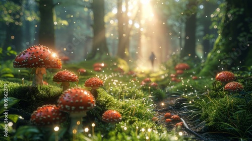 Person Walking Through Forest Filled With Mushrooms