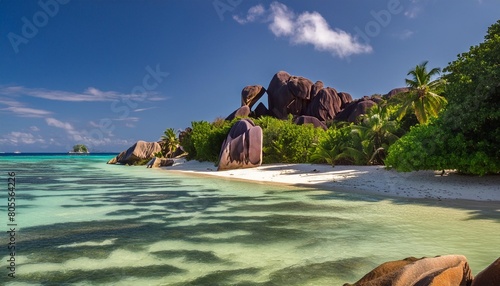 paradise beach on the island of la digue in the seychelles anse source d argent