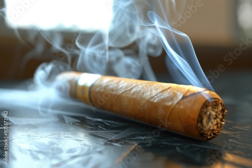 A close-up shot of a cigarette on a table. Suitable for anti-smoking campaigns