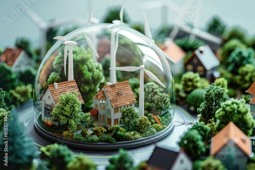 A model of a small town with wind turbines, suitable for energy or environmental concepts