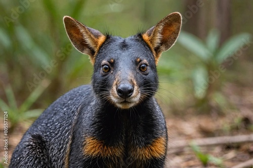 top close and full framed view of Swamp Wallaby head , detailed and sharp textures, large depth of field