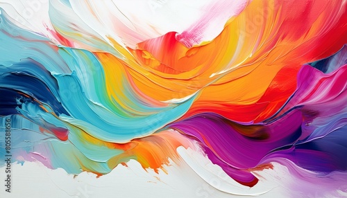 Bold strokes of vibrant acrylic paint on a canvas, with a high contrast between the colorful
