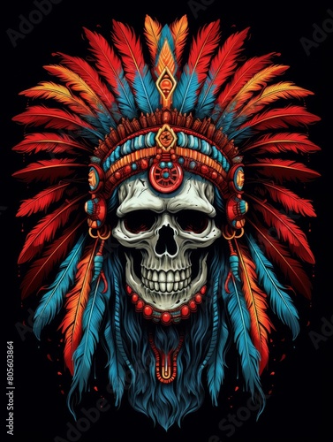Skull Donning Majestic Indian Headdress