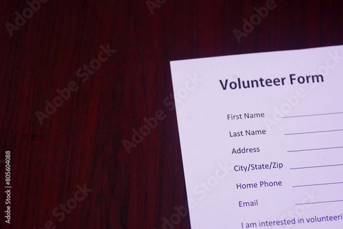 a Volunteer form for Non Governmental Organization NGO on a table