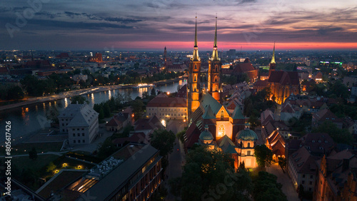 Evening view of the historic part of Wroclaw, Poland,