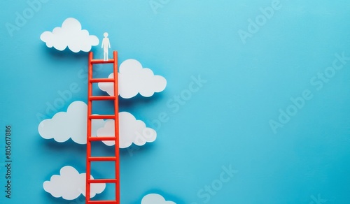 Photo of a ladder leading to clouds on a blue background, symbolizing the journey from traditional marketing to digital.