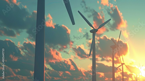 Renewable Power: Wind turbines spinning gracefully, converting wind energy into clean electricity for communities.