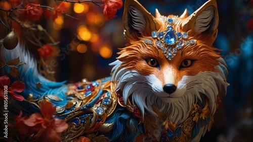 宝石を身につけた狐,Generative AI AI画像