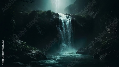暗い場所の滝,Generative AI AI画像