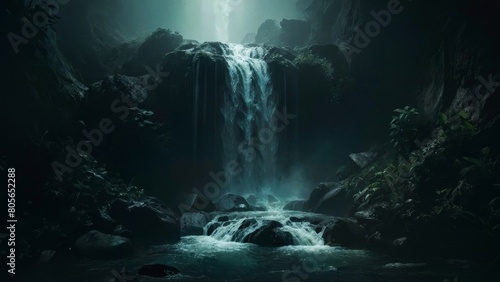 暗い場所の滝,Generative AI AI画像