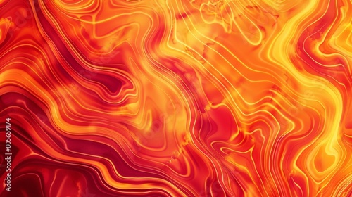 A background of orange and red, featuring swirling patterns reminiscent of lava flow in an abstract style. The colors blend seamlessly with the warm hues to create a sense of movement and energy.