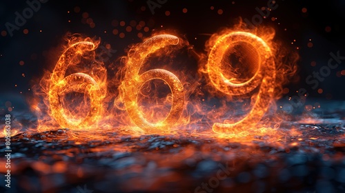 Flaming Numbers 69 on Dark Background