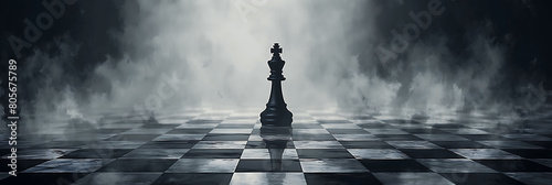background of a black king on a chessboard, smoke all around him