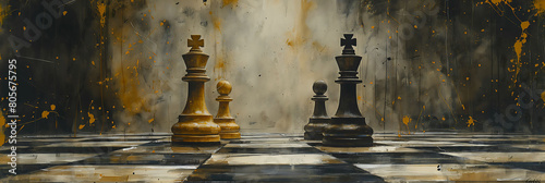 background of a chessboard with both kings and two pawns, after a game of chess.
