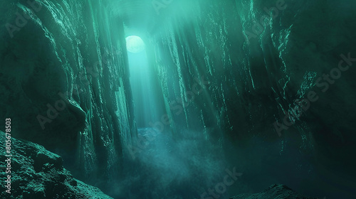 Cinematic Shot Ancient Alien Entity Emerges from narrow and dark cave
