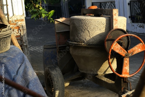 Cement mixer in a construction site, concrete maker machine