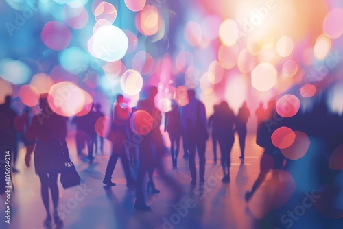 blurred crowd mingling at corporate event excitement and networking illustration