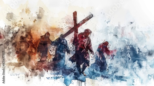 Jesus Bearing the Cross: A Digital Watercolor Illustration