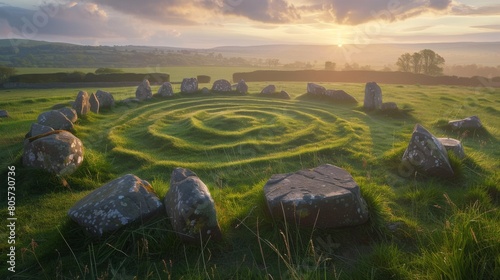 The ancient stone circle stands on a hilltop overlooking the valley