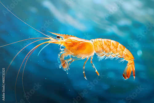 A close-up of a fresh shrimp with its claws visible