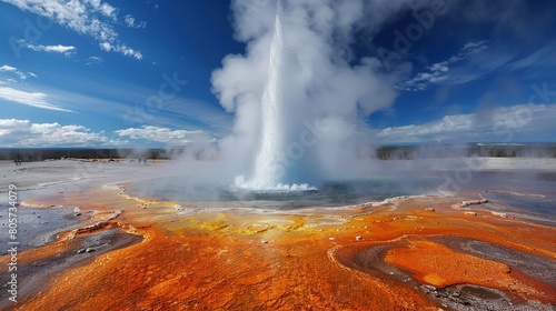 Geysers shoot hot water and steam into the air with great force. The geyser park, aesthetic landscape. Generative AI
