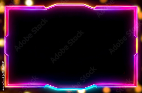uminous neon frame on a velvet black canvas, strewn with shimmering sparkles, is ready to illuminate your wishes, promotions and congratulations with a bright glow