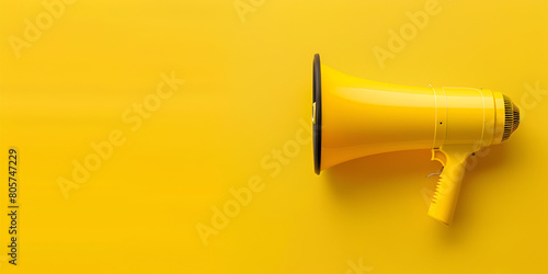 yellow Megaphone on yellow background for business news important announcement warning Advertising Blank Banner 