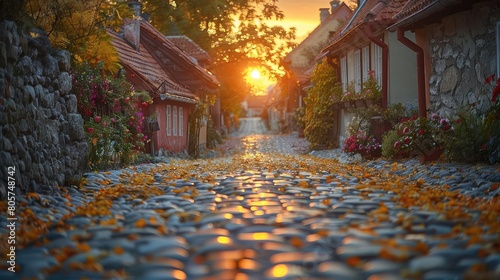 A beautiful cobblestone street in a small European village