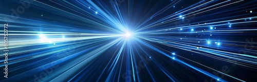 Blue background with blue rays of light, dynamic lines, light speed effect, futuristic style