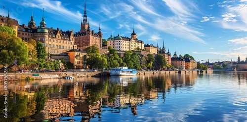 Beautiful View of the Famous Embankment in the Old Town of Stockholm in Summer.