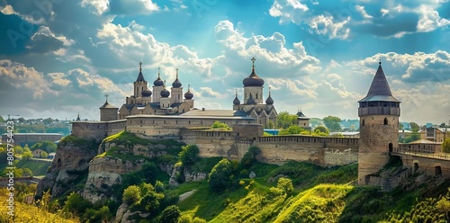 A large Eastern European fortress in the ancient city of Kamianets-Podilskyi on a sunny day. Location place Ukraine, Europe