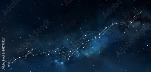 An updraw graph made of interconnected stars in a night sky, the constellation forming a clear upward trend against the cosmic, deep space background, symbolizing universal growth and exploration. 