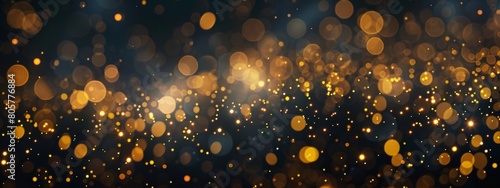 A background of golden lights, glittering like stars in the night sky, floating and dancing on black. The dark background has soft lighting creating bokeh effects that enhance its luxurious feel.