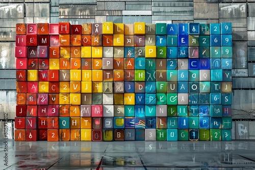 Concept wall on chemistry using cubes and periodic tables. Generative Ai