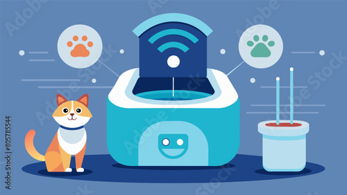 A smart litter box that uses sensors to monitor a pets bathroom habits and provide training recommendations.. Vector illustration