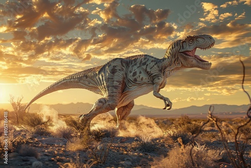 A highly detailed sculpture photo of a Tyrannosaurus Rex standing victorious over a defeated Allosaurus