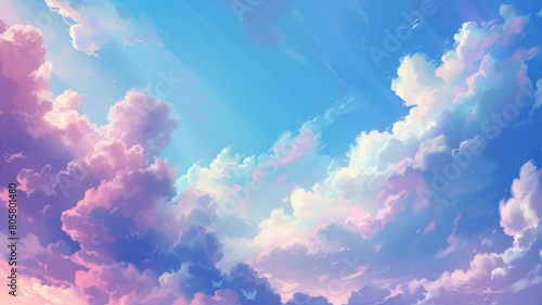 color photo of a dreamy sky adorned with fluffy white clouds, their soft edges and varied shapes painting a picture of tranquility and serenity,