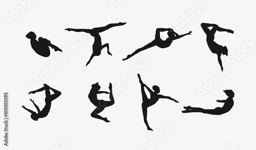 Vector set silhouette of synchronized swimming. Artistic swimming, water sport. Isolated background. Vector illustration.
