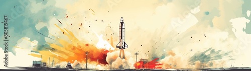 Vintage rocket, futuristic retro blend, launching pad, dynamic angle shot 