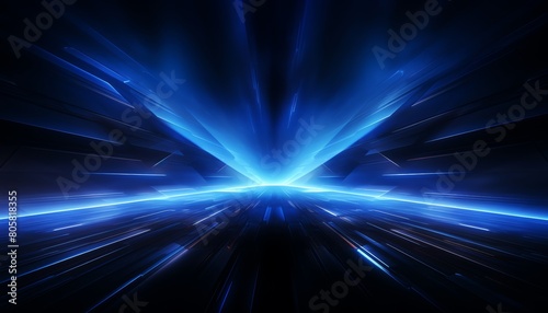 Blue lines converging, tech direction arrow, dark background, abstract concept