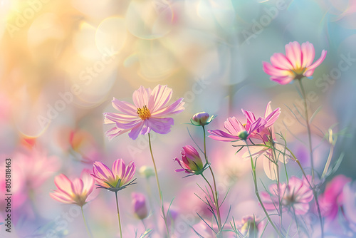 close up of pink cosmos flowers, Generative AI