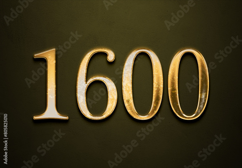 Old gold effect of 1600 number with 3D glossy style Mockup.