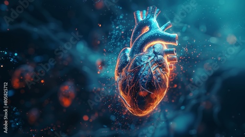A holographic display of the heart and veins showcases the intricate dynamics of circulation, illuminated by a calming blue backlight for clear visibility with precise details.