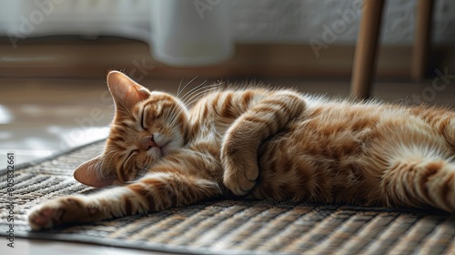 Sleepy orange tabby cat napping in warm sunlight