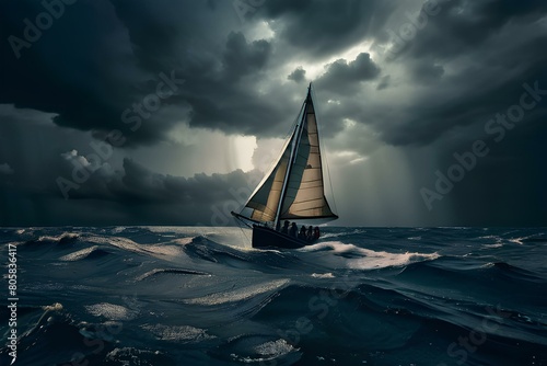 sailboat in the sea during storm.